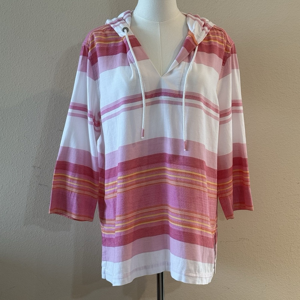 NWT Tommy Bahama Sunset Stripe Hoodie Rose Bed Pink Beach Resort Pullover‎ LG
